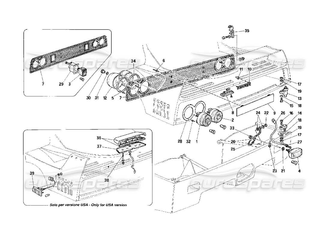 ferrari f40 diagrama de piezas de las luces traseras