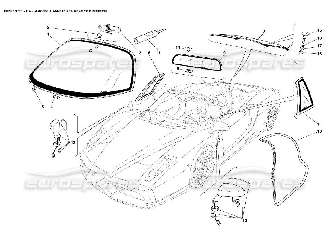 ferrari enzo vidrios, juntas y espejos retrovisores diagrama de piezas