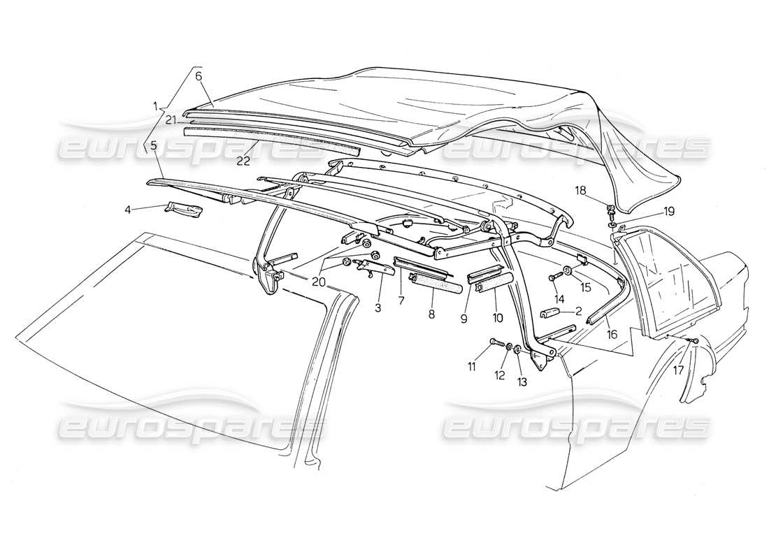 maserati biturbo spider diagrama de piezas del marco superior