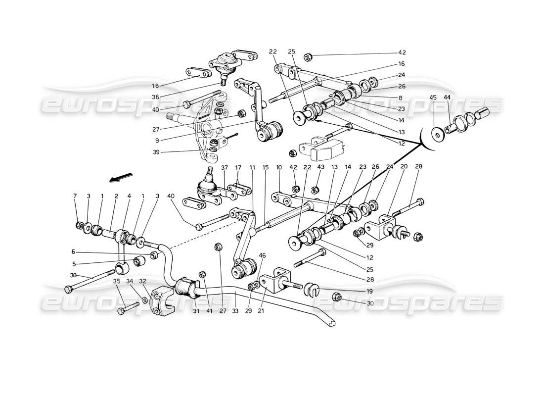 ferrari 365 gt4 berlinetta boxer suspensión delantera - horquillas diagrama de piezas