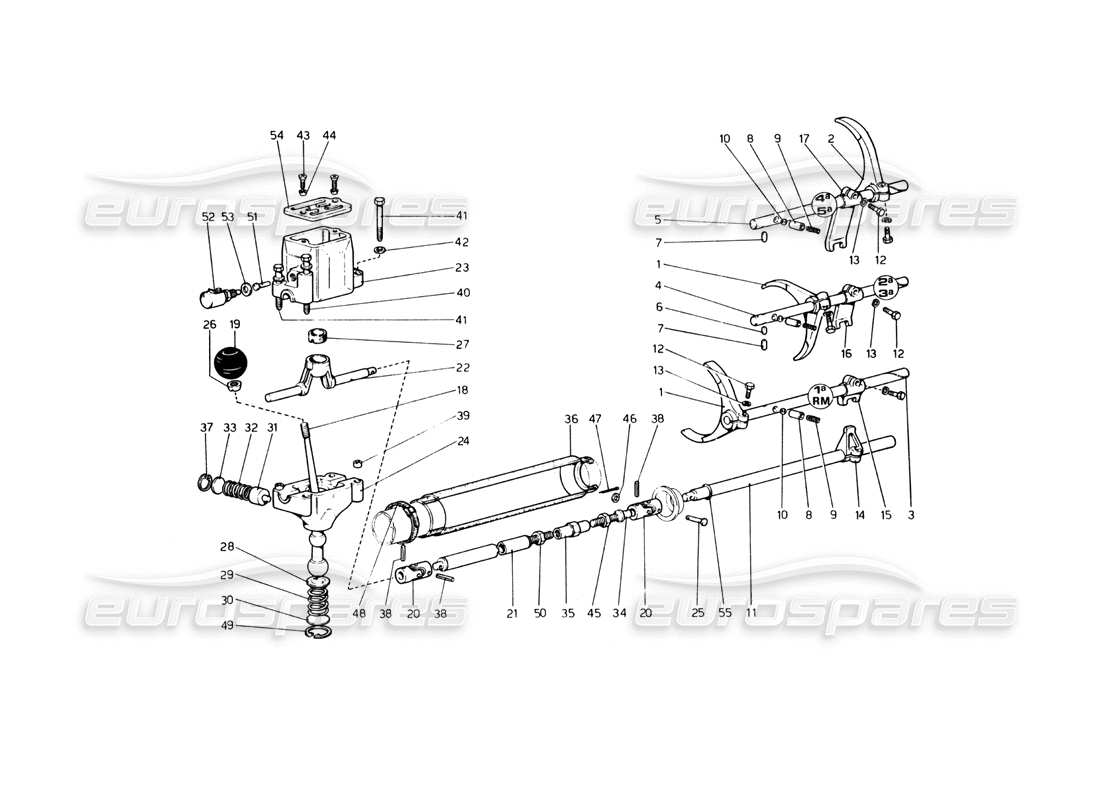 ferrari 365 gt4 berlinetta boxer diagrama de piezas de controles de la caja de cambios (hasta el número de automóvil 17535)