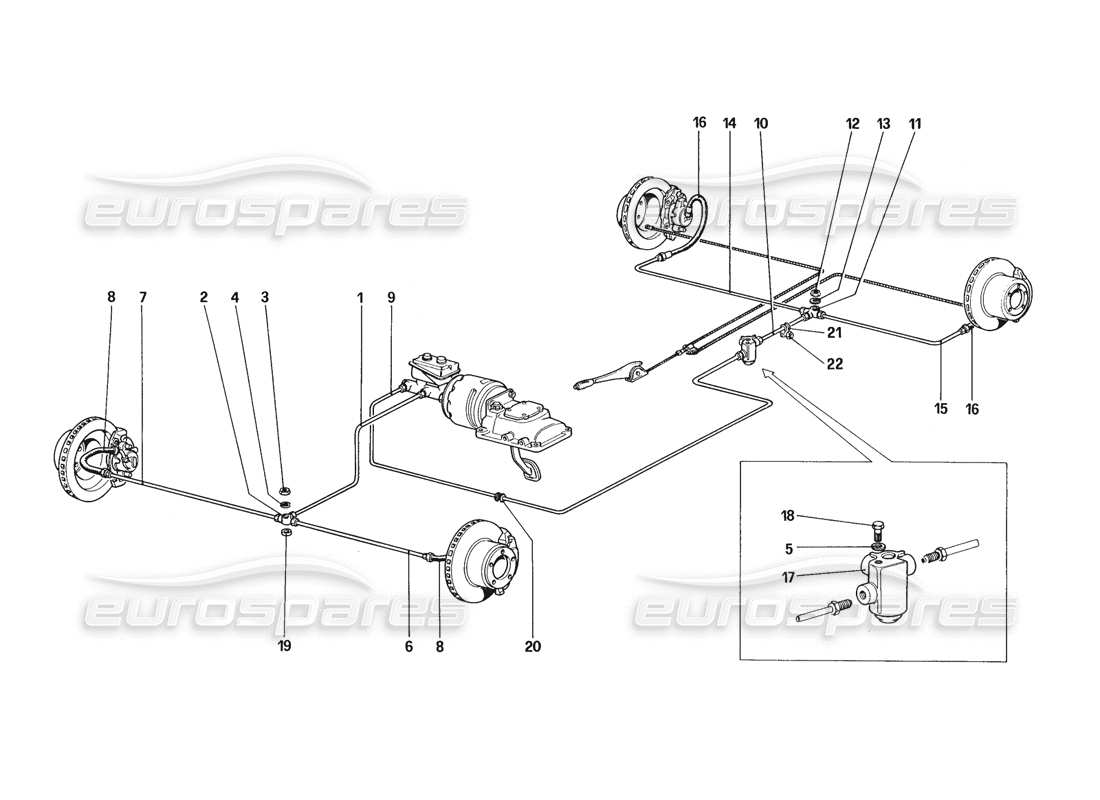 ferrari 328 (1988) diagrama de piezas del sistema de frenos (para automóviles sin sistema antideslizante)
