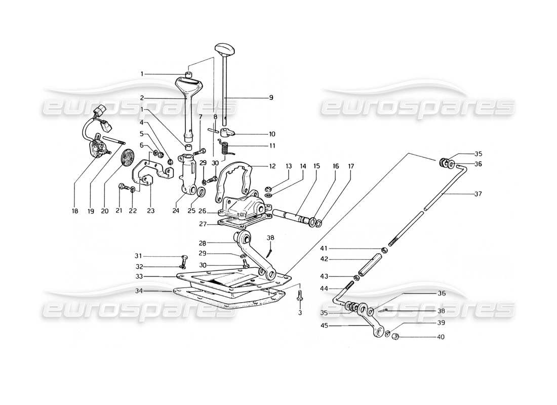 ferrari 400 gt (mechanical) controles externos de la caja de cambios (400 automático) diagrama de piezas