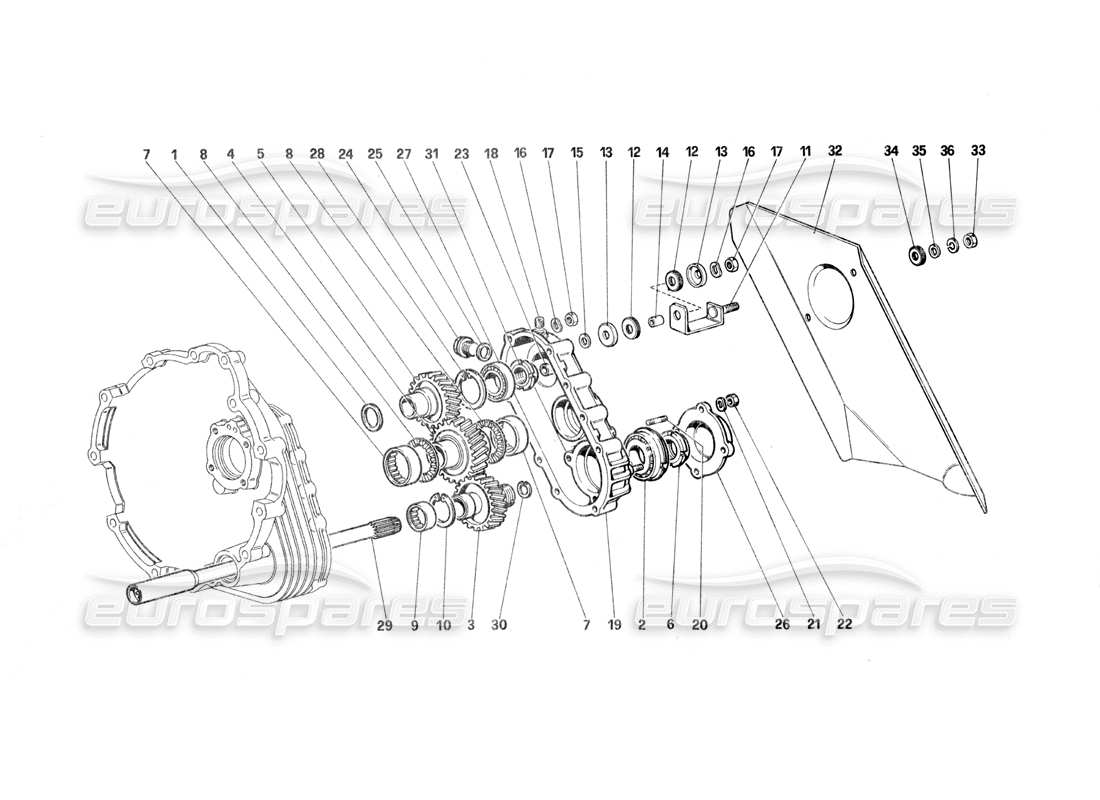 ferrari testarossa (1987) transmisión de caja de cambios diagrama de piezas