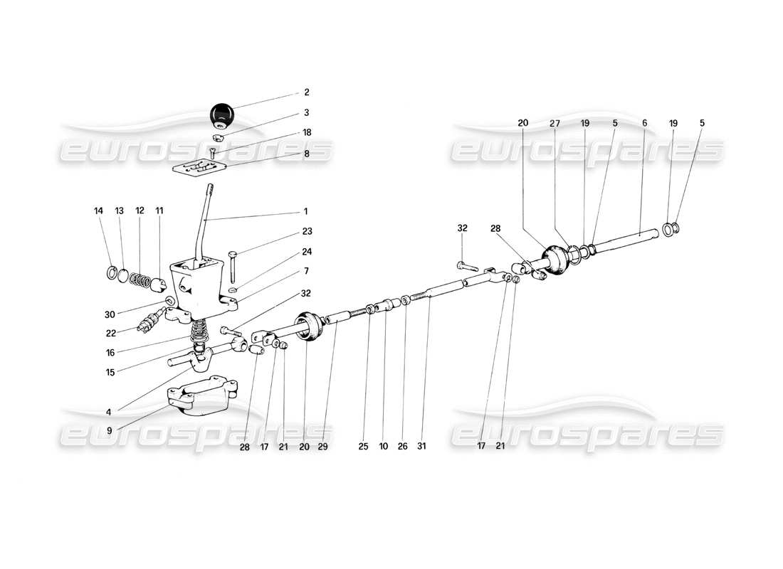 ferrari mondial 3.0 qv (1984) controles exteriores de la caja de cambios diagrama de piezas