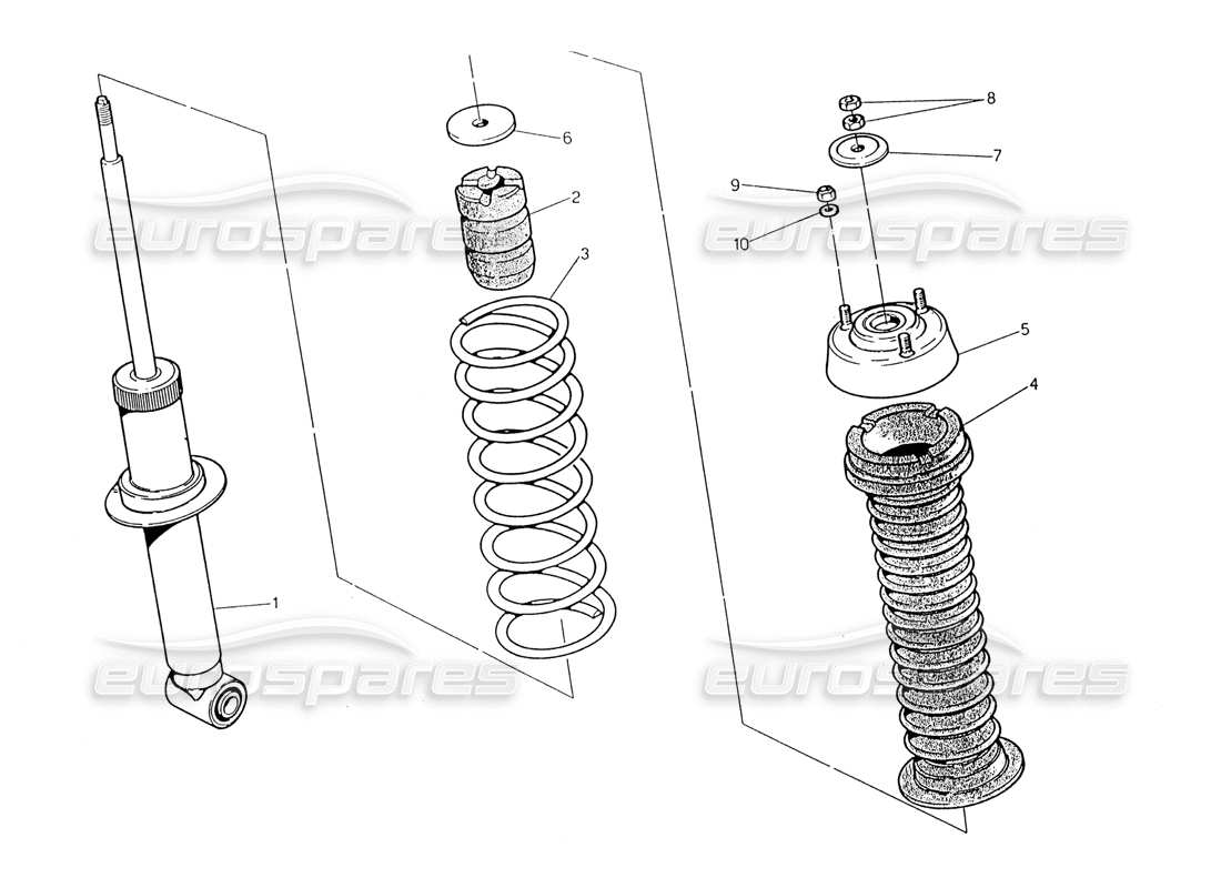 maserati 222 / 222e biturbo diagrama de piezas del amortiguador trasero