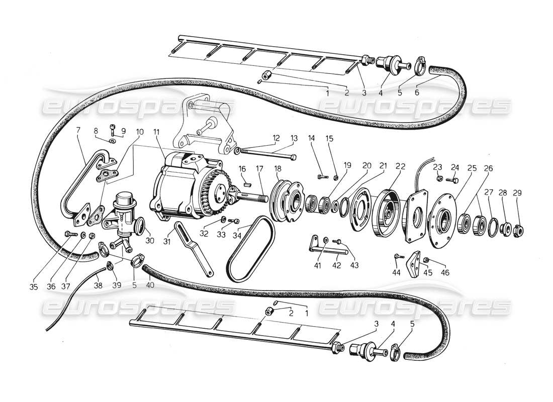 lamborghini countach 5000 qv (1985) sistema de contaminación del aire diagrama de piezas