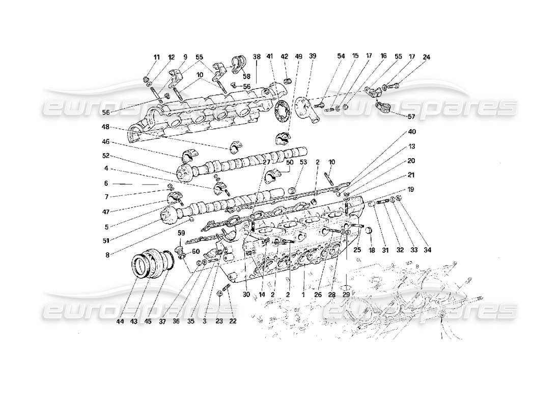 ferrari f40 diagrama de piezas de la culata del cilindro derecho