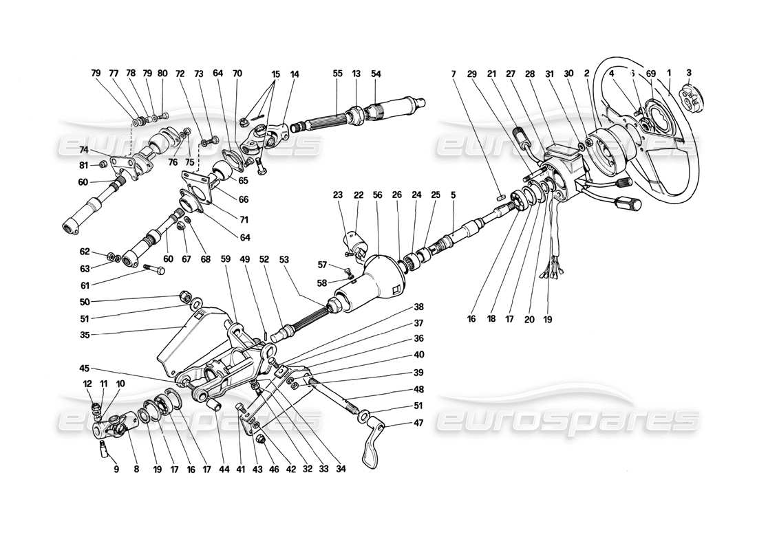 ferrari mondial 3.0 qv (1984) diagrama de piezas de la columna de dirección