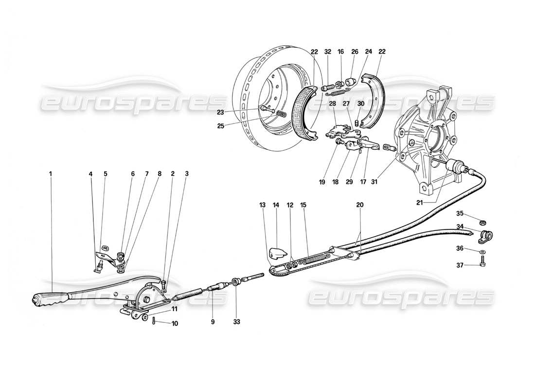 ferrari testarossa (1987) control de freno manual diagrama de piezas