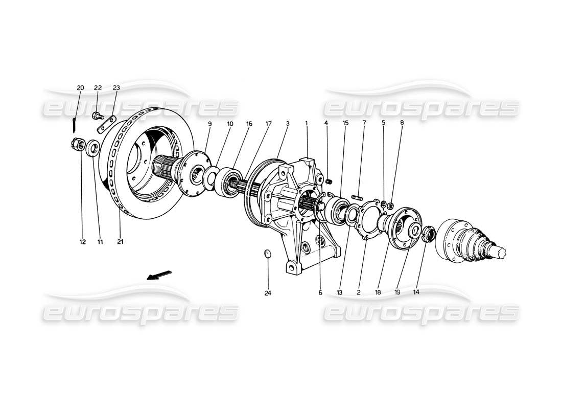 ferrari 365 gt4 berlinetta boxer suspensión trasera - diagrama de piezas del disco de freno