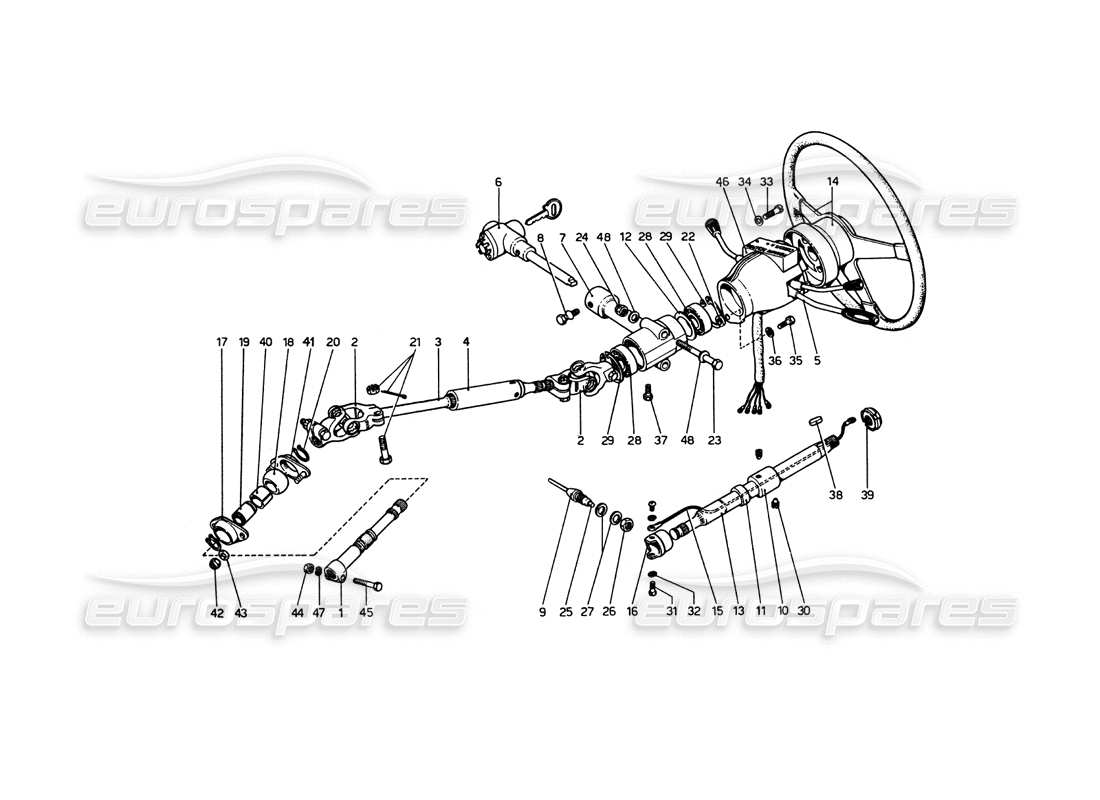 ferrari 365 gt4 berlinetta boxer diagrama de piezas de la columna de dirección (hasta el número de automóvil 18221)
