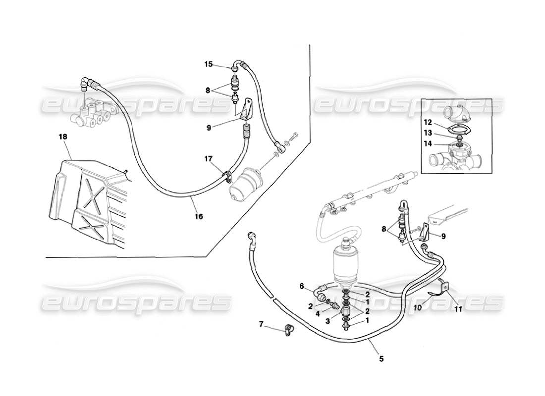 ferrari 355 challenge (1996) sistema de alimentación de combustible - termostato diagrama de piezas