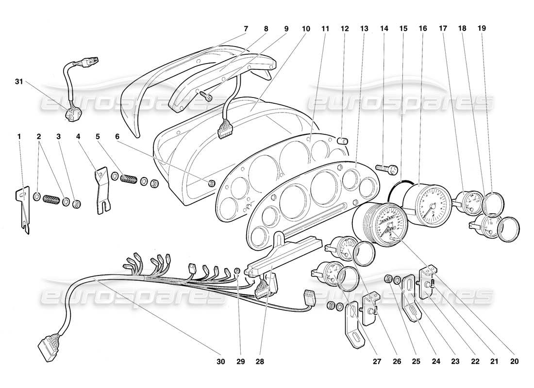 lamborghini diablo vt (1994) instrumentos del tablero diagrama de piezas