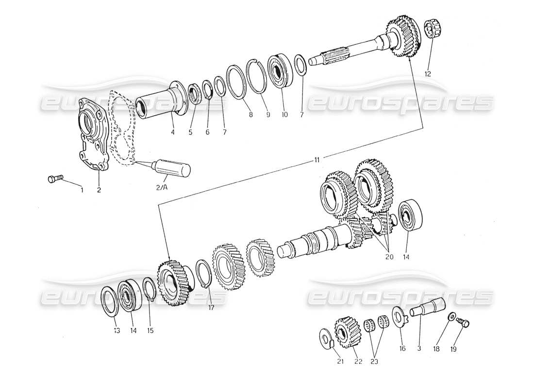 maserati karif 2.8 transmisión: diagrama de piezas de eje intermedio y transmisión directa