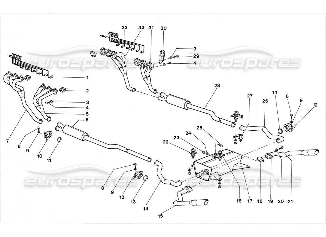 lamborghini lm002 (1988) diagrama de piezas del sistema de escape