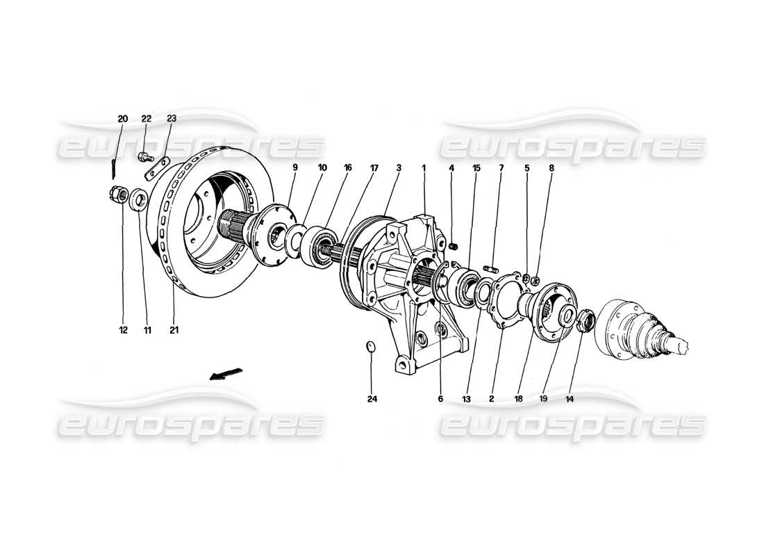 ferrari 512 bbi suspensión trasera - diagrama de piezas del disco de freno