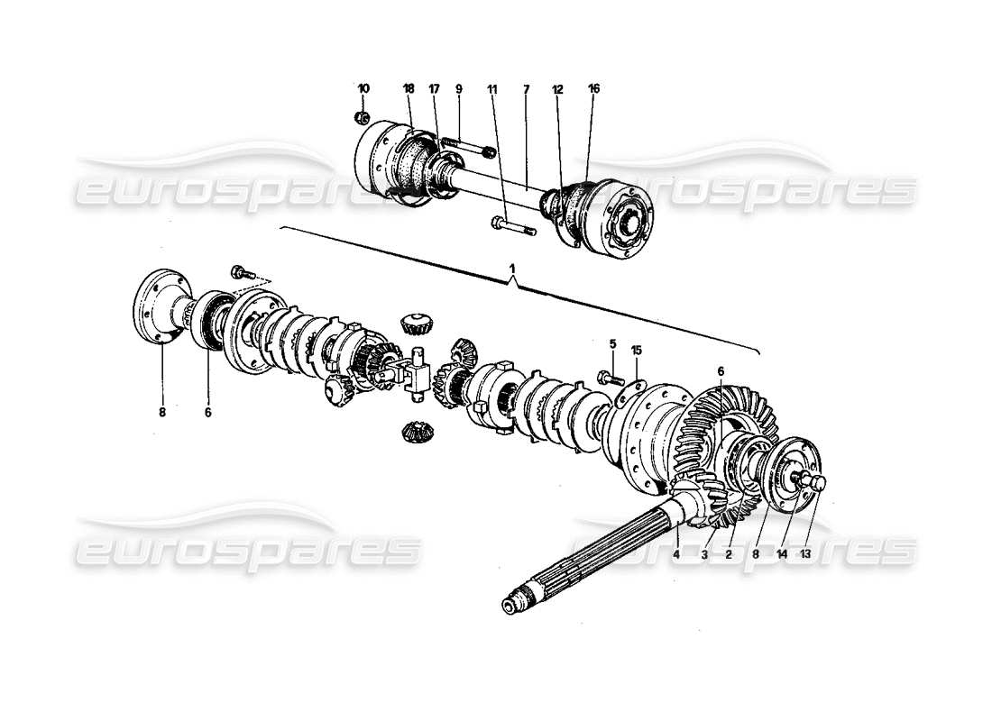 ferrari 512 bbi diagrama de piezas del diferencial y los semiejes