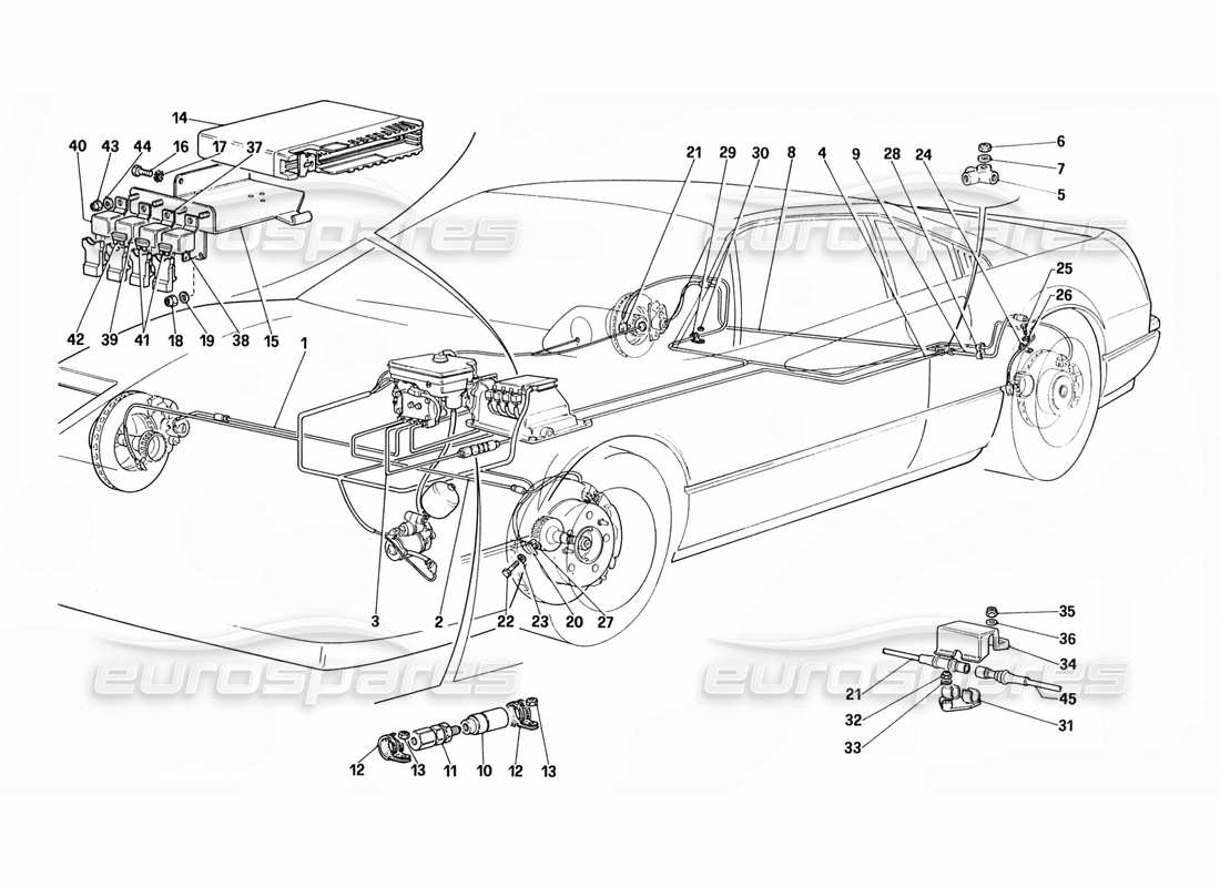 ferrari 328 (1988) sistema antideslizante diagrama de piezas