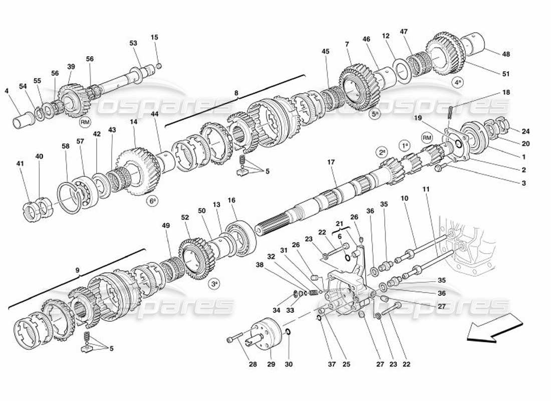 ferrari 575 superamerica diagrama de piezas de la bomba de aceite del embrague y engranajes del eje principal