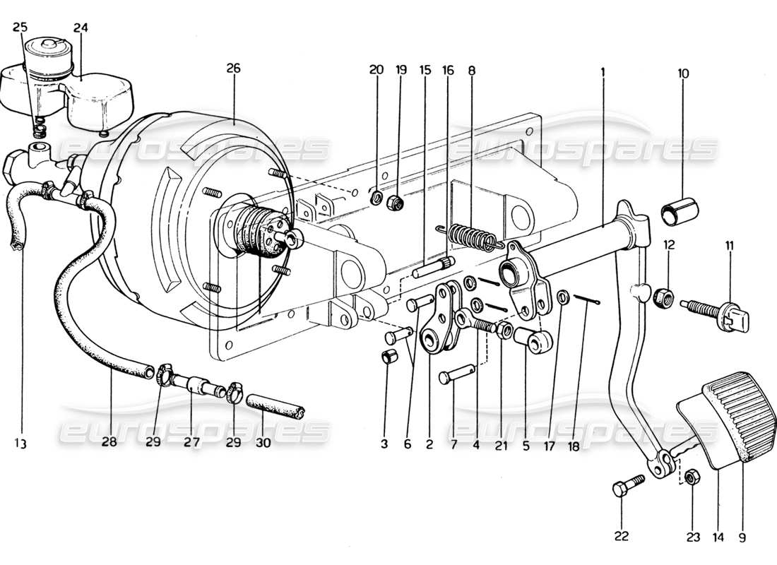ferrari 365 gt4 2+2 (1973) sistema hidráulico de frenos diagrama de piezas