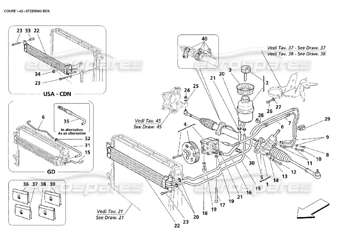 maserati 4200 coupe (2002) caja de dirección diagrama de piezas