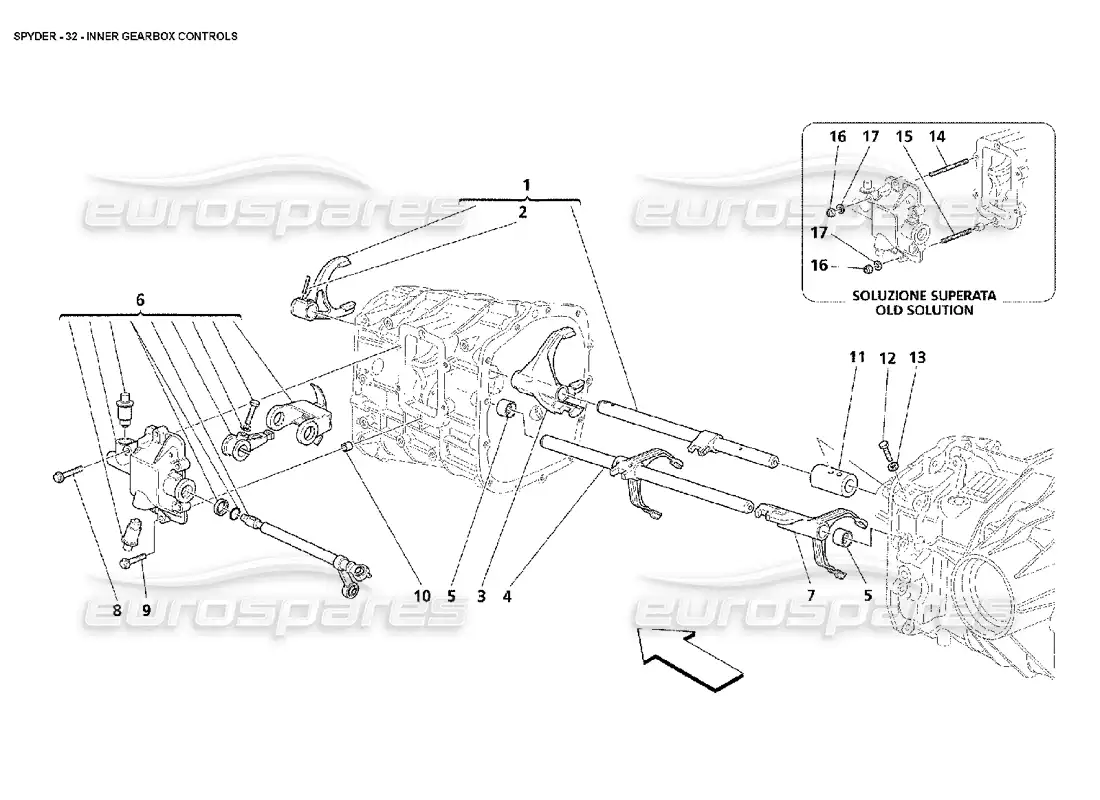 maserati 4200 spyder (2002) inner gearbox controls diagrama de piezas