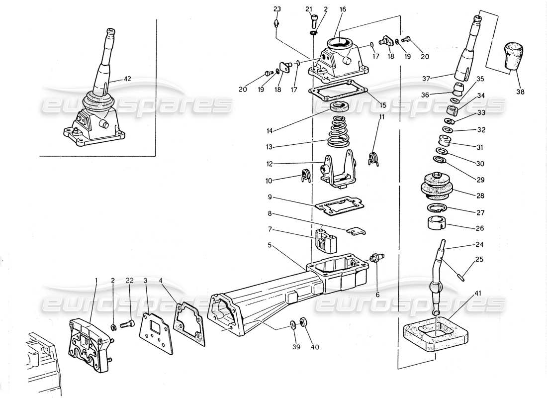 maserati 2.24v transmisión - diagrama de piezas de controles exteriores