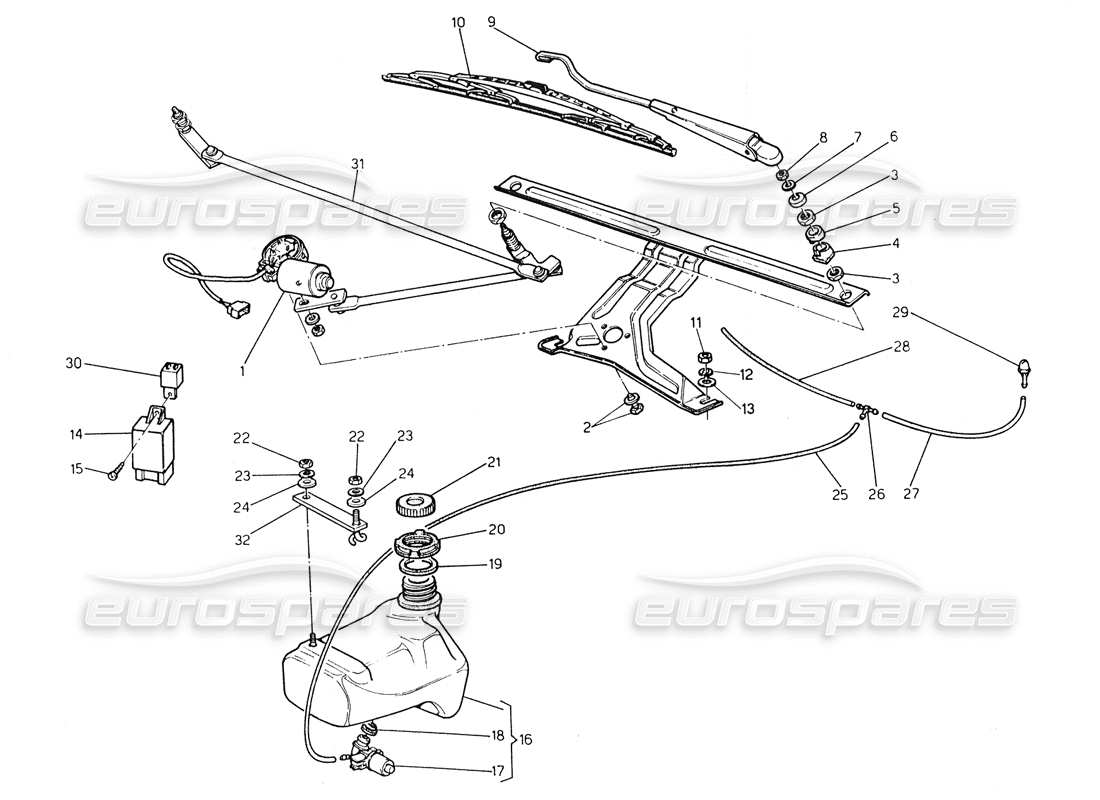 maserati biturbo spider diagrama de piezas del limpiaparabrisas - arandela (dirección izquierda)