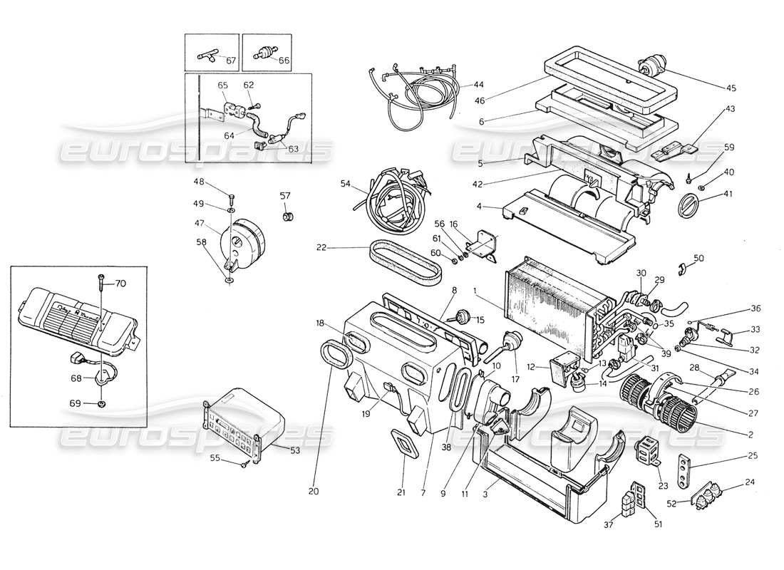 maserati biturbo spider diagrama de piezas del conjunto de aire acondicionado (dirección izquierda)