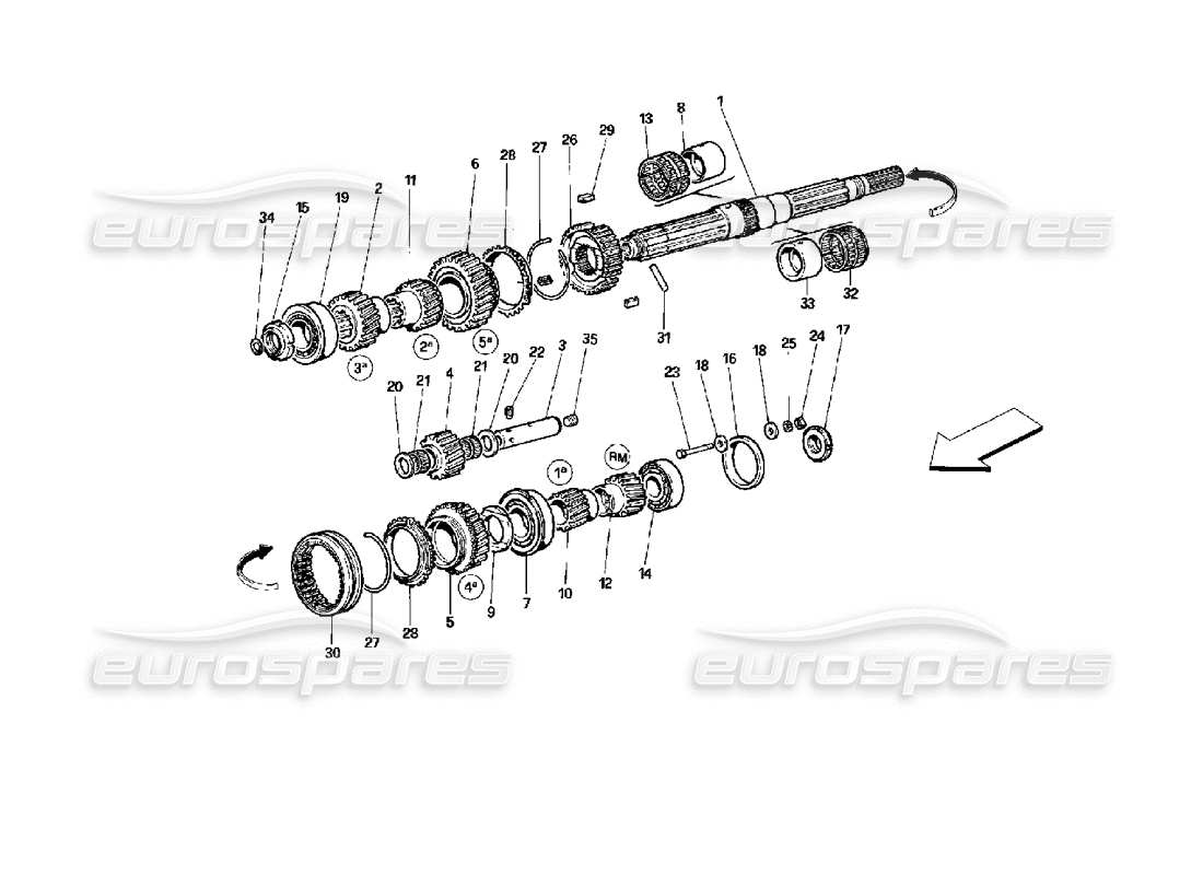 ferrari 512 tr diagrama de piezas de engranajes del eje principal