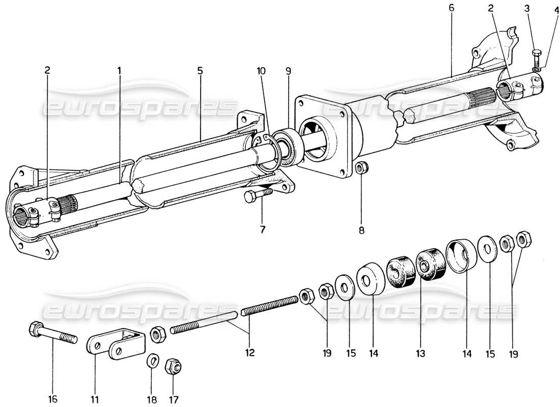 ferrari 365 gt4 2+2 (1973) diagrama de piezas del eje de transmisión