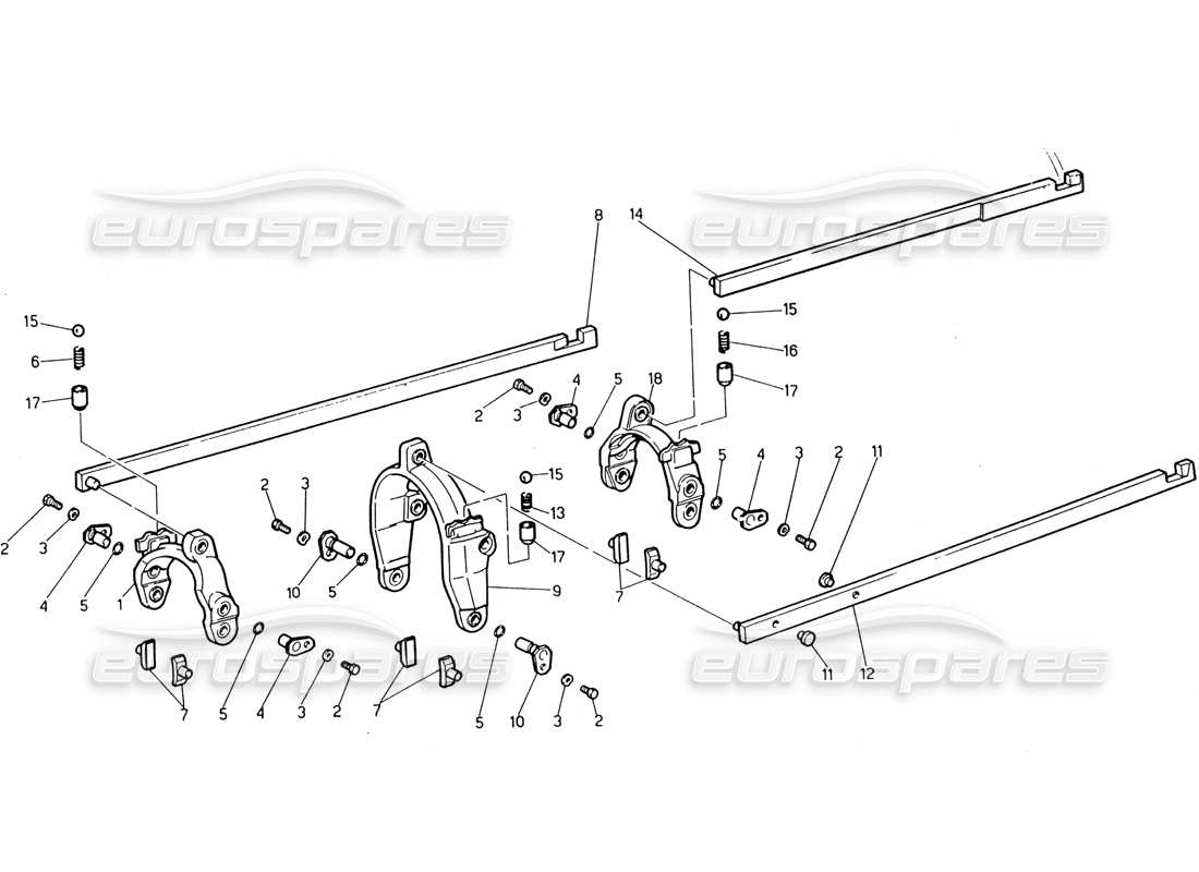 maserati 222 / 222e biturbo transmission - inside controls diagrama de piezas