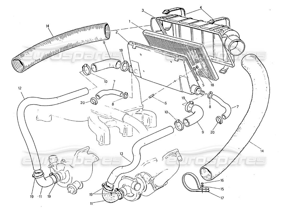 maserati biturbo 2.5 (1984) diagrama de piezas del filtro de aire y tuberías