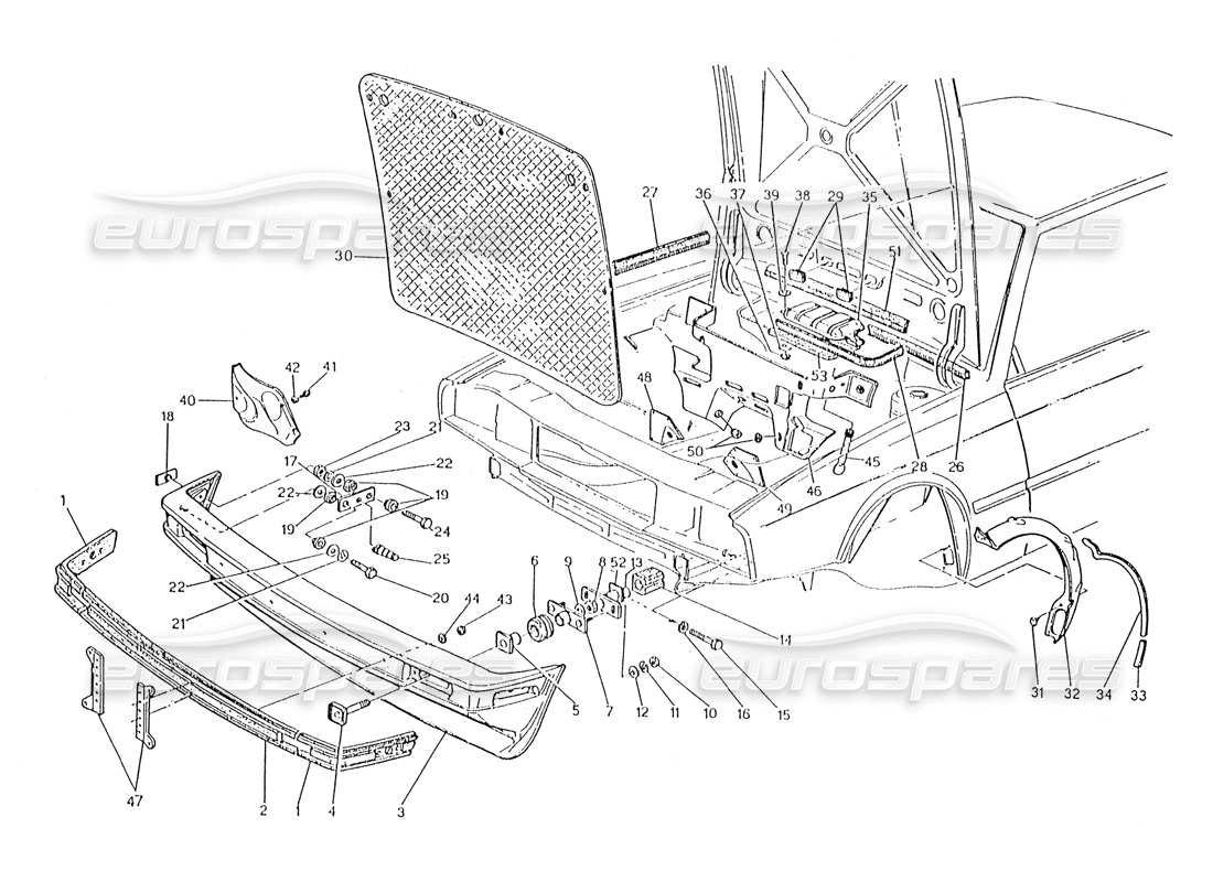 maserati karif 2.8 diagrama de piezas del parachoques delantero y fieltros insonorizados