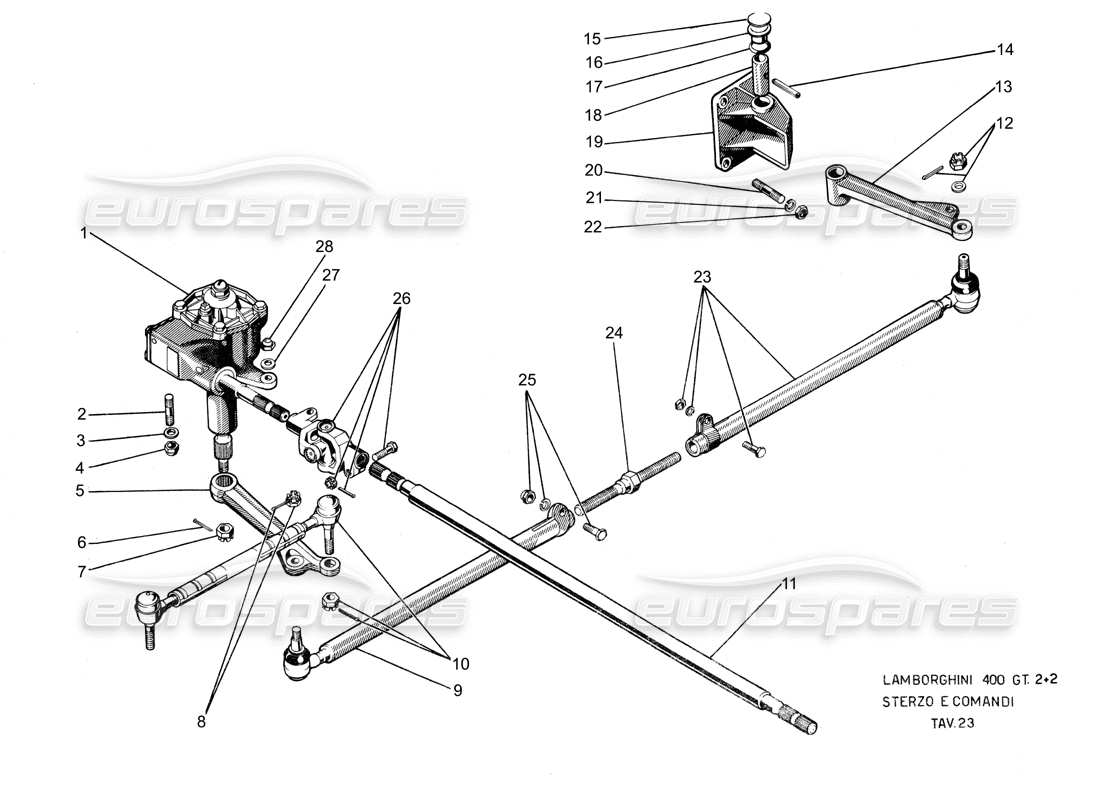lamborghini 400 gt diagrama de piezas de la caja de dirección