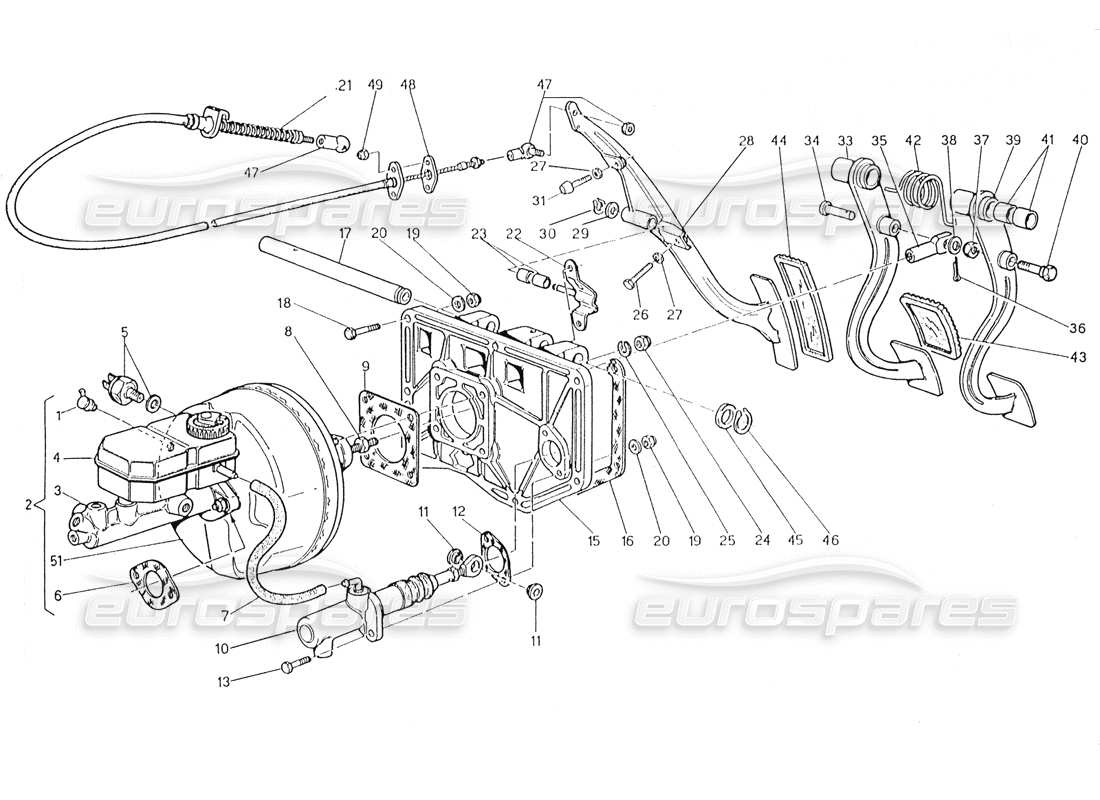 maserati karif 2.8 conjunto de pedal - diagrama de pieza de bomba de embrague y servofreno (automóviles con dirección izquierda)