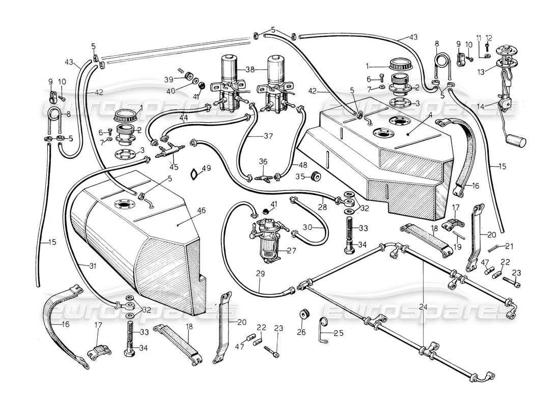 lamborghini countach 5000 s (1984) fuel system diagrama de piezas