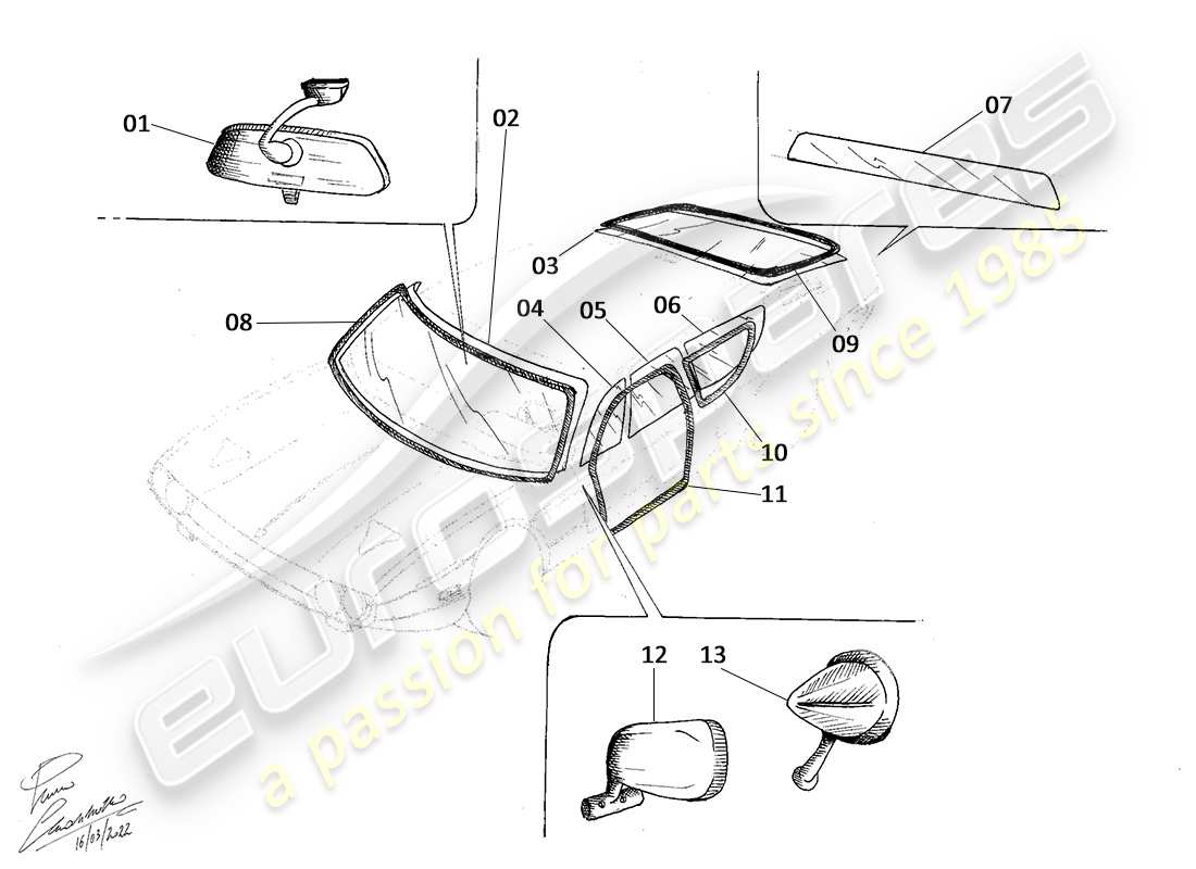 lamborghini espada vidrio y juntas diagrama de piezas