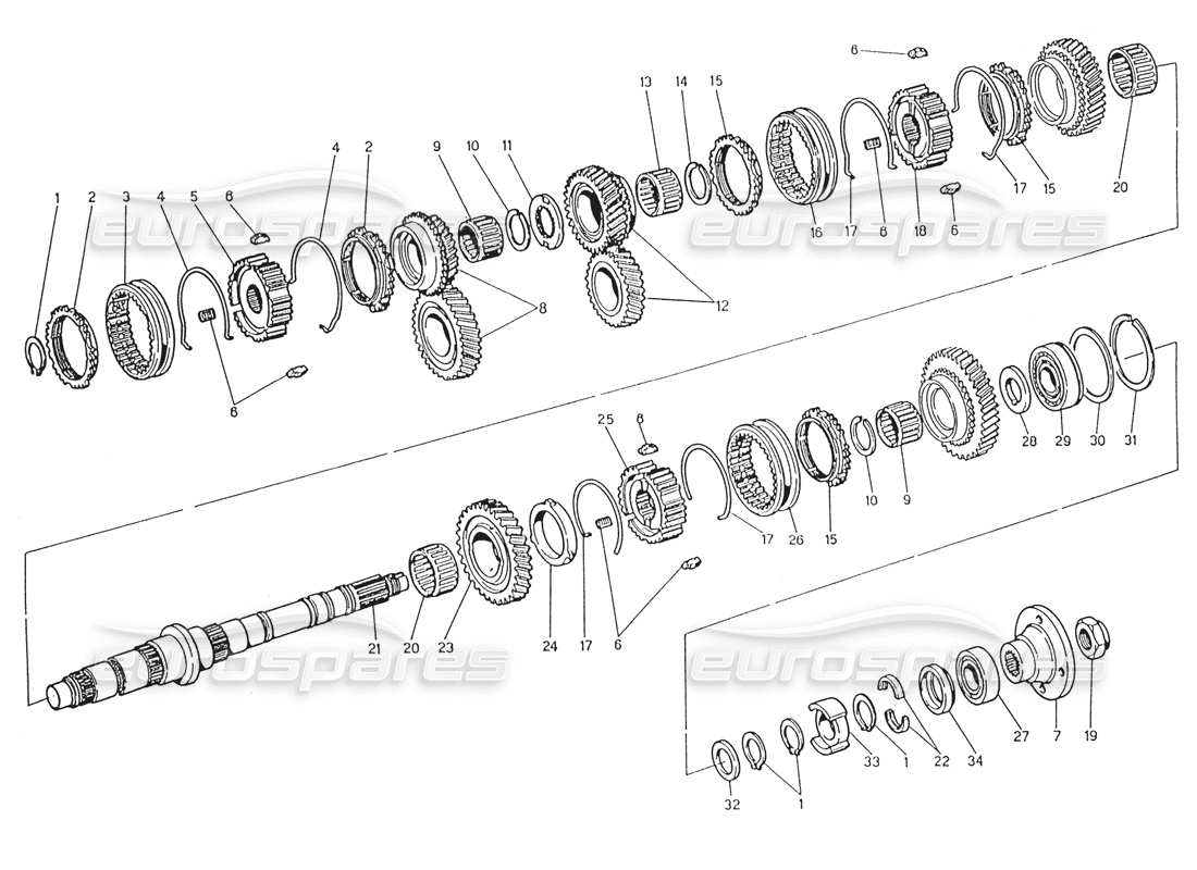 maserati karif 2.8 transmisión - diagrama de piezas del eje principal