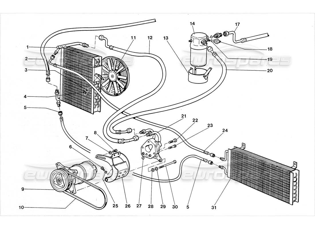 lamborghini lm002 (1988) diagrama de piezas del sistema de aire acondicionado