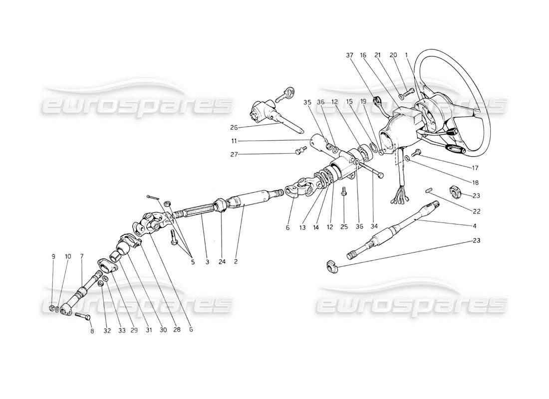 ferrari 208 gt4 dino (1975) columna de dirección diagrama de piezas