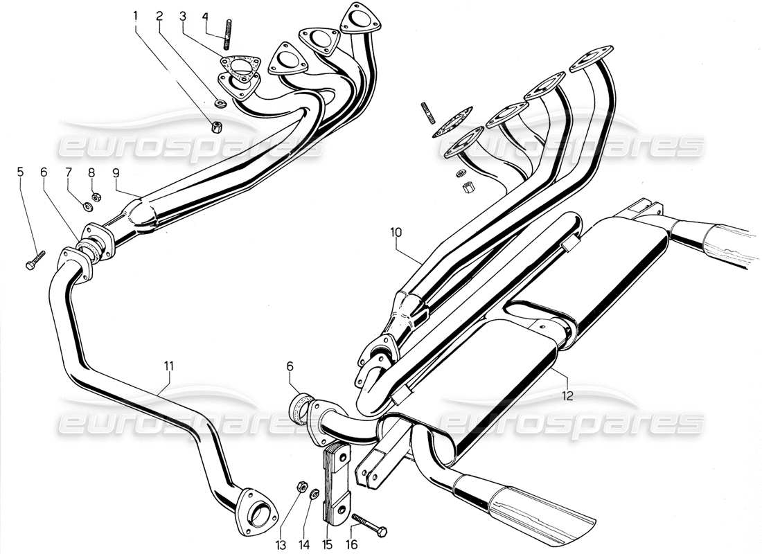 lamborghini urraco p300 diagrama de piezas de los tubos de escape