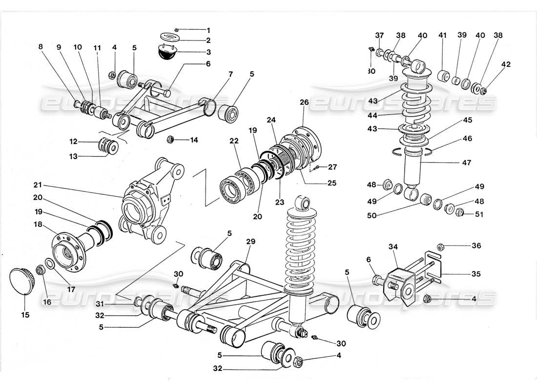 lamborghini lm002 (1988) rear suspension diagrama de piezas