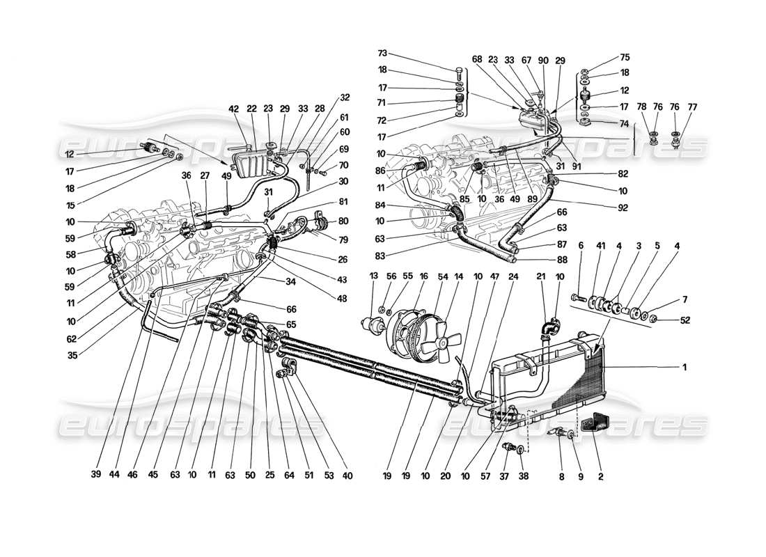ferrari mondial 3.2 qv (1987) sistema de refrigeración diagrama de piezas