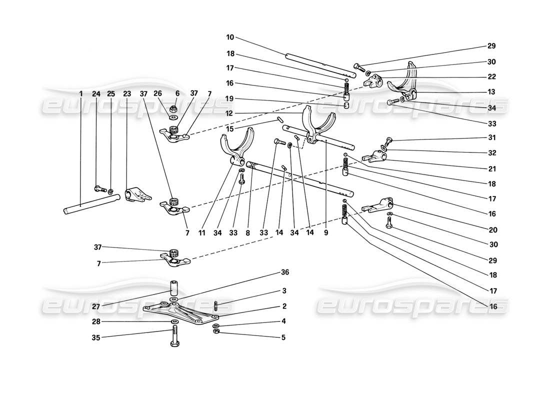 ferrari mondial 3.2 qv (1987) diagrama de piezas de los controles internos de la caja de cambios