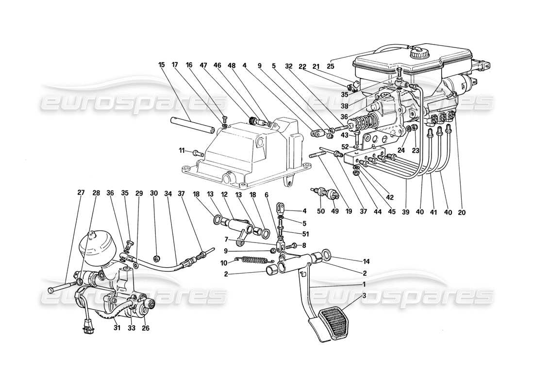 ferrari 328 (1988) diagrama de piezas del sistema hidráulico del embrague (para automóviles con sistema antideslizante)