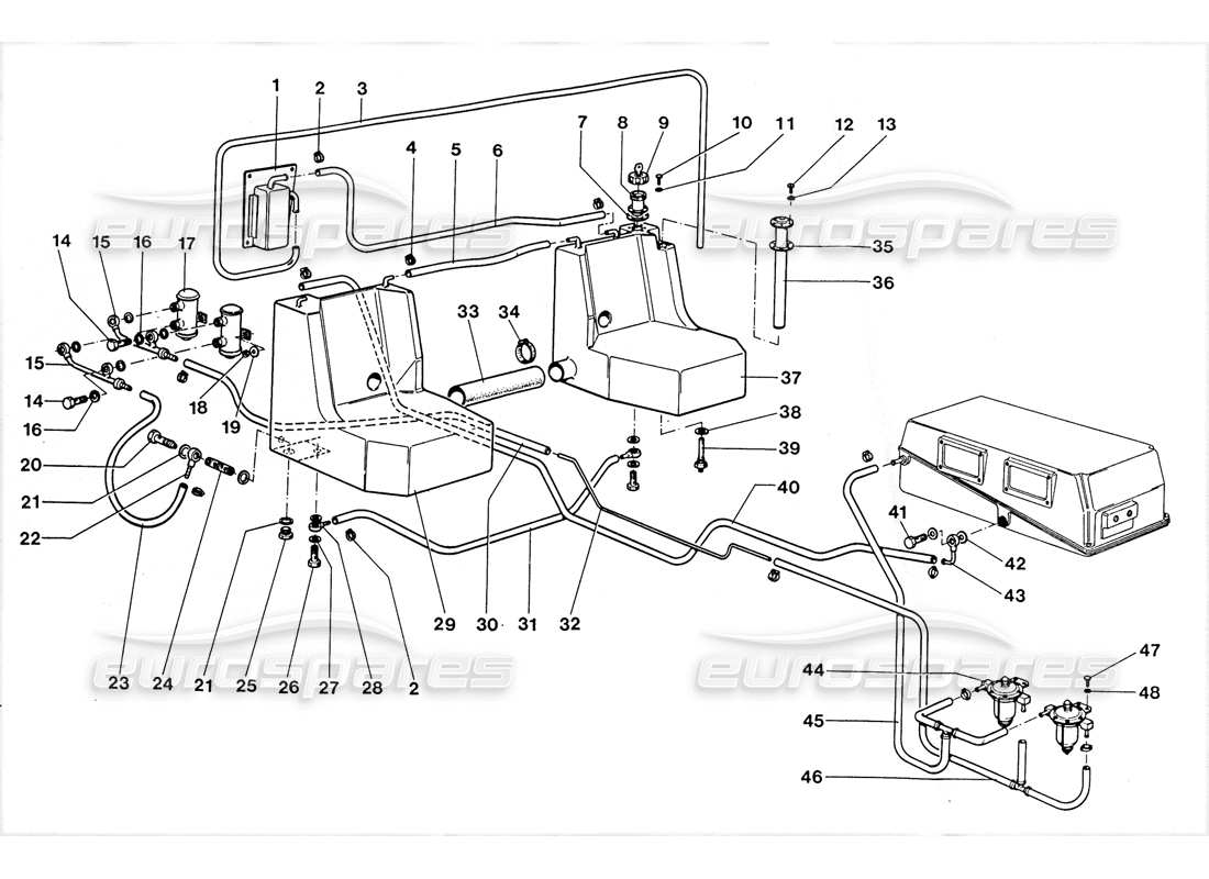 lamborghini lm002 (1988) diagrama de piezas del sistema de combustible