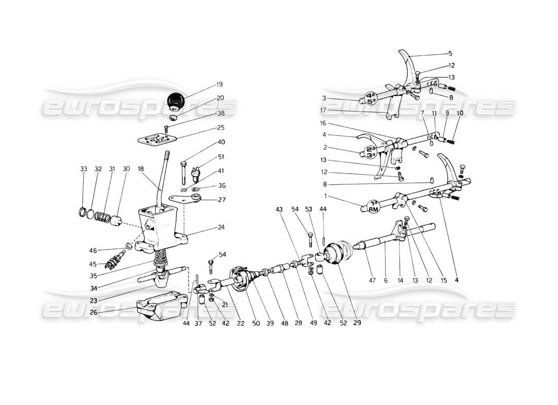 ferrari 512 bb controles de la caja de cambios diagrama de piezas