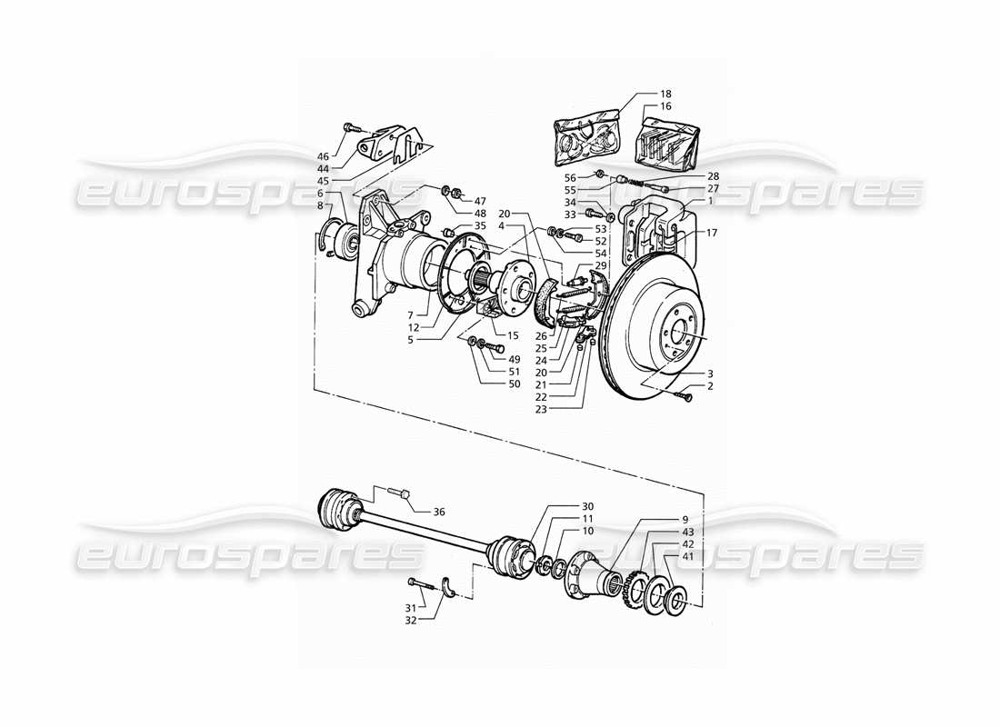 maserati qtp. 3.2 v8 (1999) diagrama de piezas de bujes, frenos traseros con abs y ejes de transmisión